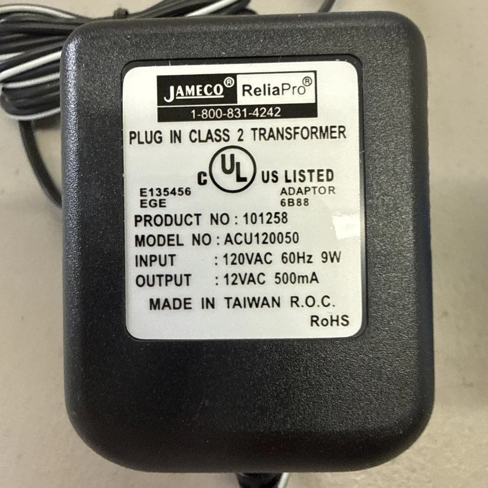 Jameco Reliapro‎ ACU120050F4031 AC to Wall Adapter Transformer 12V @ Black